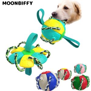 Dog Toys 2-in-1 Football for Pet Training and Outdoor Play | Interactive Ball Toy for Agility Training and Entertainment