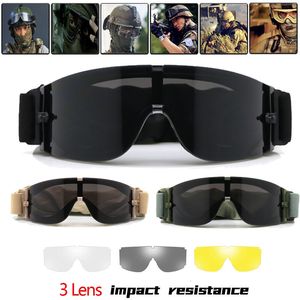 Outdoor Eyewear 3 Lens Military Tactical Goggles Set Special Forces Windproof Glasses Motorcycle Cs Shooting Safe Protection Hiking Sand Proof 230726