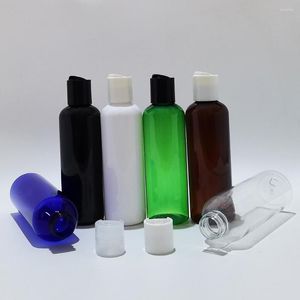 Garrafas de armazenamento 200ml vazias de plástico preto whiet garrafa com disco tampa superior para xampu sabonete líquido gel de banho embalagem cosmética parafuso de pressão