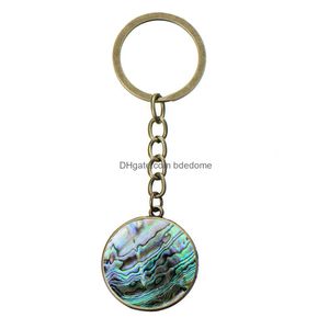 Keychains Lanyards Shell Abalone Pattern Keychain Colorf Pictures Ocean Theme Glass Cabochon Key Chains Delicate Handbag Decorations Dhnoq