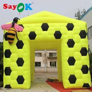 Sayok -jätten Uppblåsbar bi kubtält tält tecknad gul bi tält uppblåsbar fotograferingsbås med 2 bin för försäljningsaktiviteter fester bröllop