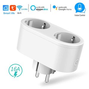 Smart Power Plugs 16A EU SMART WIFI Dual Plug Socket 2 i 1 Switch Automation App Remote Timing Voice Control Work för Alexa Home Assistant HKD230727