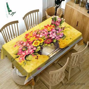 Masa Bezi Avrupa Yuvarlak 3D masa örtüsü mor lavanta çiçekleri desen yıkanabilir dikdörtgen masa kapağı düğün dekor tapete R230727