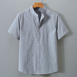 Mens Casual Shirts Summer Pure Cotton Standing Collar Oxford Spinning Thin Shirt Short Sleeved Youth Half Top Trend 230726