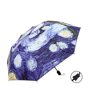 Umbrellas Brand Folding Umbrella Female Windproof Paraguas Van Gogh Oil Painting Umbrella Rain Women Quality Black Coating Parasol 230727