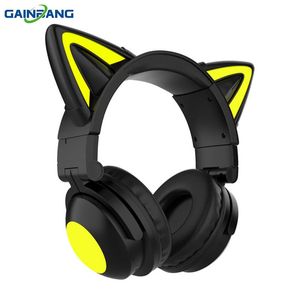 Fones de ouvido bonito gato orelha sem fio bluetooth fone 7.1 estéreo música gaming headset meninas crianças presente com microfone luz controle