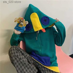 女性のパーカースウェットシャツ韓国スタイルのカエルフーディーY2Kフライドストリートフード付きワイルドファイティングハーフジップぬいぐるみルーズグリーンコートカワイイ衣服T230727