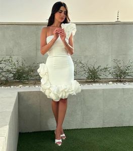 Eleganti abiti da sera in crepe a Ivory Short con fiori Medio Oriente Abito da ballo con cerniera spalla Abito da festa formale per donne