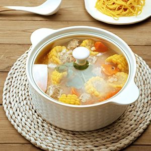 Bowls ONEISALL Soup Bowl With Lid & Spoon 8 Inch Household Large Quality Ceramic Microwave Pot Good Heat Insulation