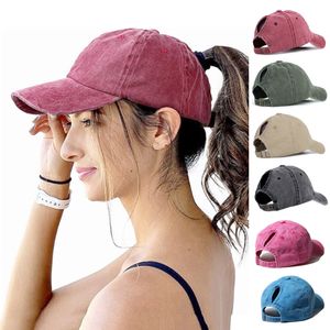 Bollmössor Vintage Ponytail Baseball Cap för kvinnor Pure Color Soft Washed Cotton Sun Hats Female Messy High Bun Womens 230727