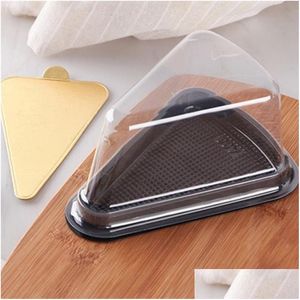 Förpackningslådor Cake Slice Box Container Cheesecake Pies Holder Clear Plastic Triangle Cakes Restaurang Dessert Case Drop Delivery Offic DHVJ0