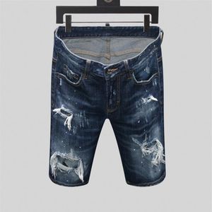 Mens Designer Short Jeans raka hål tätt jeans avslappnad Jean Night Club Blue Cotton Summer Men Pants Leisure Style Reminiscenc220u
