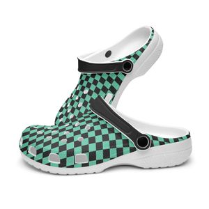 Sapatos personalizados diy chinelos masculinos femininos preto verde padrão xadrez tênis 36-48