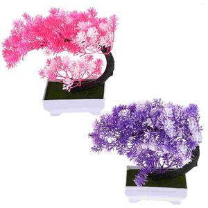 Dekorativa blommor 2 datorer blomma falskt skrivbord matbord små träd konstgjorda växter hem inomhus bonsai plast