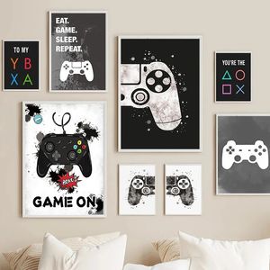 Canvas målningar Gaming Room Gamepad Abstract Affischer and Prints Wall Art Pictures Gamer Gift for Boys Children Room Decor W06