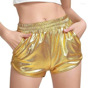 Kvinnors shorts kvinnor byxor sexig silver metallisk mitten midja solid 2023 sommar pu shiny mode nattklubb dans slitage