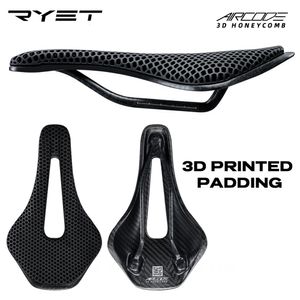 Bike Saddles RYET Carbon Fiber 3D Printed Bike Saddle Ultralight Hollow Comfortable Breathable MTB Mountain Road Cycling Seat Bicycle Parts 230727