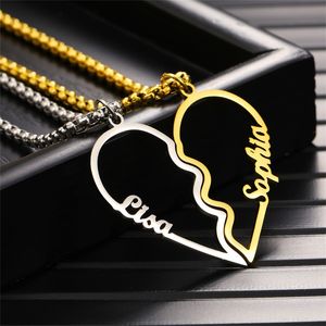 Pendant Necklaces Personalized Name Necklace Customized 2 Names Heart For Couples Stainless Steel Jewelry Valentine's Day Lover's Gift 230727