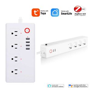 Smart Power Wtyczki US Tuya Wi -Fi pasek zasilający Zigbee 2USB zdalny licznik kontroli głosu wtyczka 16A 2500W inteligentne gniazdo elektryczne Home Alexa HKD230727