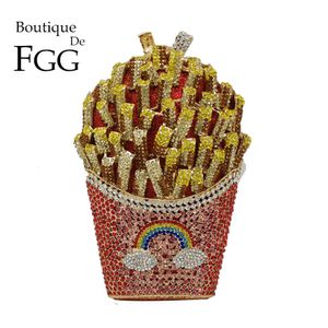 Kvällspåsar boutique de fgg friska pommes frites chips regnbåge koppling minaudiere väska kvinnor kristall kväll väska diamant bröllop handväska brudväska 230727