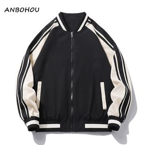 Męskie kurtki Anbohou Hip Hop Varsity Jacket Men High Street Color Block Windbreaker Coats Spring Autumn Fashion College 230727