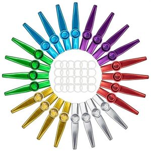 Förvaringspåsar 24-pack metallkazoos med 24 st kazoo flöjt membran 6 färger bra följeslagare för ukulele violin gitarr piano231d