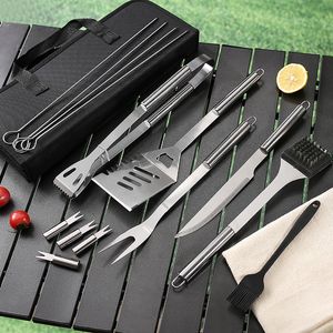 BBQ Tools Accessories 15 Piece Outdoor Combination Portable Cloth Bag Barbecue Tool Set 230726