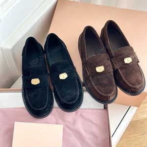 MIU Designer Gold Coin Bues damskie buty sukienki Moccasins skórzane płaskie platforma Platforma Niewodne buty Wróć do starożytnych 35-41 z pudełkiem