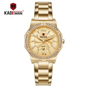 829 Kademan Ladies Watches Crystal Diamonds Fashion for Women Calendar Quartz Full Steel Wristwatch Waterproof Present201V