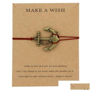 Charm Bracelets Sailing Cross Rudder Compass Charms Adjustable Arrow Fish Hook Women Men Boys Girls Uni Fashion Jewelry With Card Drop Dhuzt