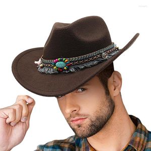 Berets Cowboy Hat Men Classic Roll Up Beach With Feather Band Cowgirl Cow Boy Clothing Accessories For Women