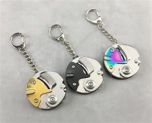 Wholesale Hooks Rails Stainless steel Coin-Shape Mini EDC Tool Folding Pocket Keychain Knife with Hanging Chain for Camping Outdoor LL