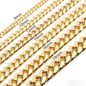 8mm 10mm 12mm 14mm 16mm Collana Miami Catene a maglie cubane Acciaio inossidabile Mens Catena in oro 14K Lucido Punk Curb di buona qualità245j