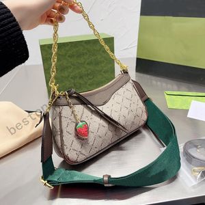 Lady Ophidia Underarm Bag Crescent Moon Handbags Luxury Designer Women Strawberry Letters Hobo Shoulder Bags Adjustable Red And Green Shoulder Straps Purse Wallet