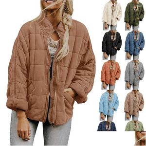 Damenjacken Damen Solide Grün Plaidwork Langarm Frauen Dolman Jacke Reißverschluss Lose Grau Streetwear Weibliche Strickjacke Winter Casua Dhvqb