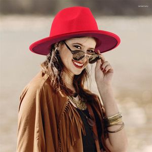 Berets Jovivi Fashion Two Tone Red Bottom Wide Brim Panama Trilby Cap Wollfilz Fedora Hut Casual Jazz Hüte für Männer Frauen