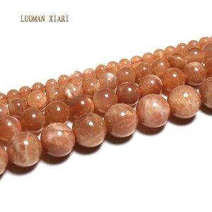 Pulseiras luoman xiari natural aaa + redondo sunstone pedra grânulo para fazer jóias diy pulseira colar material 4/6/8/10mm fio 15''