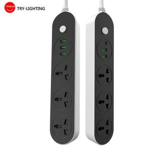 Akıllı Güç Fişleri Akıllı Soket Güç Aç/Kapalı AC 110V-240V Güç Şeridi 10a Evrensel Çıkışlar 3 USB Şarj Cihazı Bağlantı Noktaları 200cm Uzatma Soket Fişi HKD230727