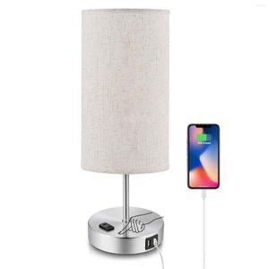 Tischlampen LED-Nachttischlampe 3 Beleuchtungsmodi Touch-USB-Licht mit Leinenschirm für Schlafzimmer Büro Wohnzimmer