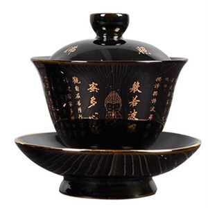 Ceramiczny Zen Gaiwan Buddha Glaze Porcelna Tea Tureen Blue and Black Color Creative Vintage Kung Fu Bowl Cup and Saucer300N