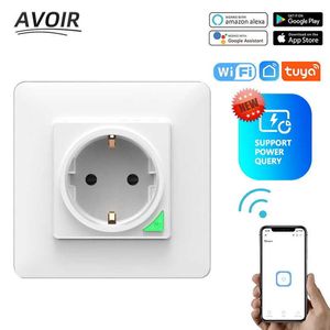 Smart Power Plugs Avoir Tuya Zigbee WiFi Smart Socket Eu Plug Eu Controllo Vita Smart Wall Power Outlet Pannello di plastica 16A Funziona con Home Alexa HKD230727