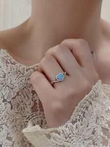 2023 Hot Korean Edition Natural S925 Sterling Silver Natural Stone Micro Diamond 925 Silver Love Ring Fashion Girl