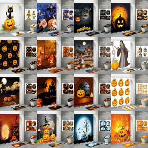 Halloween Shower Curtain for Bathroom Kids Cartoon Pumpkin Wizard Hat Moon Castle Star Street Lamp Polyester Fabric Shower Curtains 150x180cm