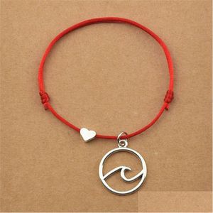 Charm Bracelets Fashion Red Black Cord String Handmade Heart Love Ocean Wave Friendship Women Men Beach Sailing Jewelry Gifts Drop Del Dhkd0