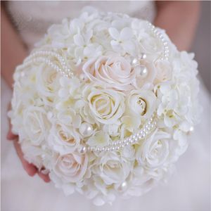 Jane Vini Bouquet da sposa di alta qualità con perle Avorio Champagne Rose Fiori da sposa artificiali Bouquet Bouquet Mariage Buque 242W