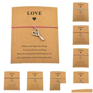 Charm Bracelets New Handmade Hairstylist Scissors Love Card Friendship For Women Men Adjustable Jewelry Gifts Drop Delivery Dhbon