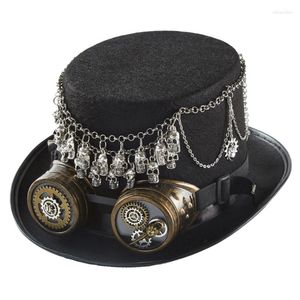 Basker Steampunk Time Hat Top för män med glasögon tappar