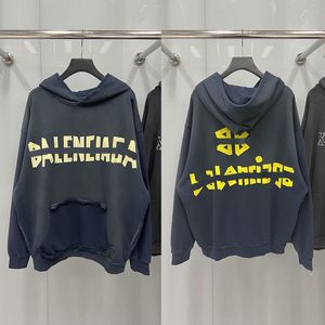 Sonbahar kış yeni stil erkek kadınlar bant tipi yırtık cep kapüşonlu koyu mavi kıvırcık pole kapüşonlu kapüşonlu sıcak tasarımcı hoodies sokak kıyafeti kazak sweatshirt