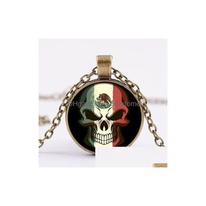 Anhänger Halsketten Punk SKL Mexikanische Flagge Drucken Halskette Glas Cabochon Edelstein Handgemachte Lange Mode Männer Frauen Gothic Schmuck Drop Lieferung dhgcd