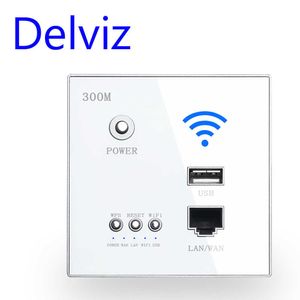 Smart Power Plugs Delviz Wireless WiFi Socket Rj45 AP Relay Smart usb socket Crystal glass panel 220V Power 300Mbps Embedded Wall WIFI Router HKD230727